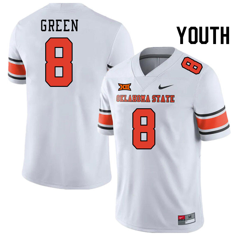 Youth #8 Blaine Green Oklahoma State Cowboys College Football Jerseys Stitched-White - Click Image to Close